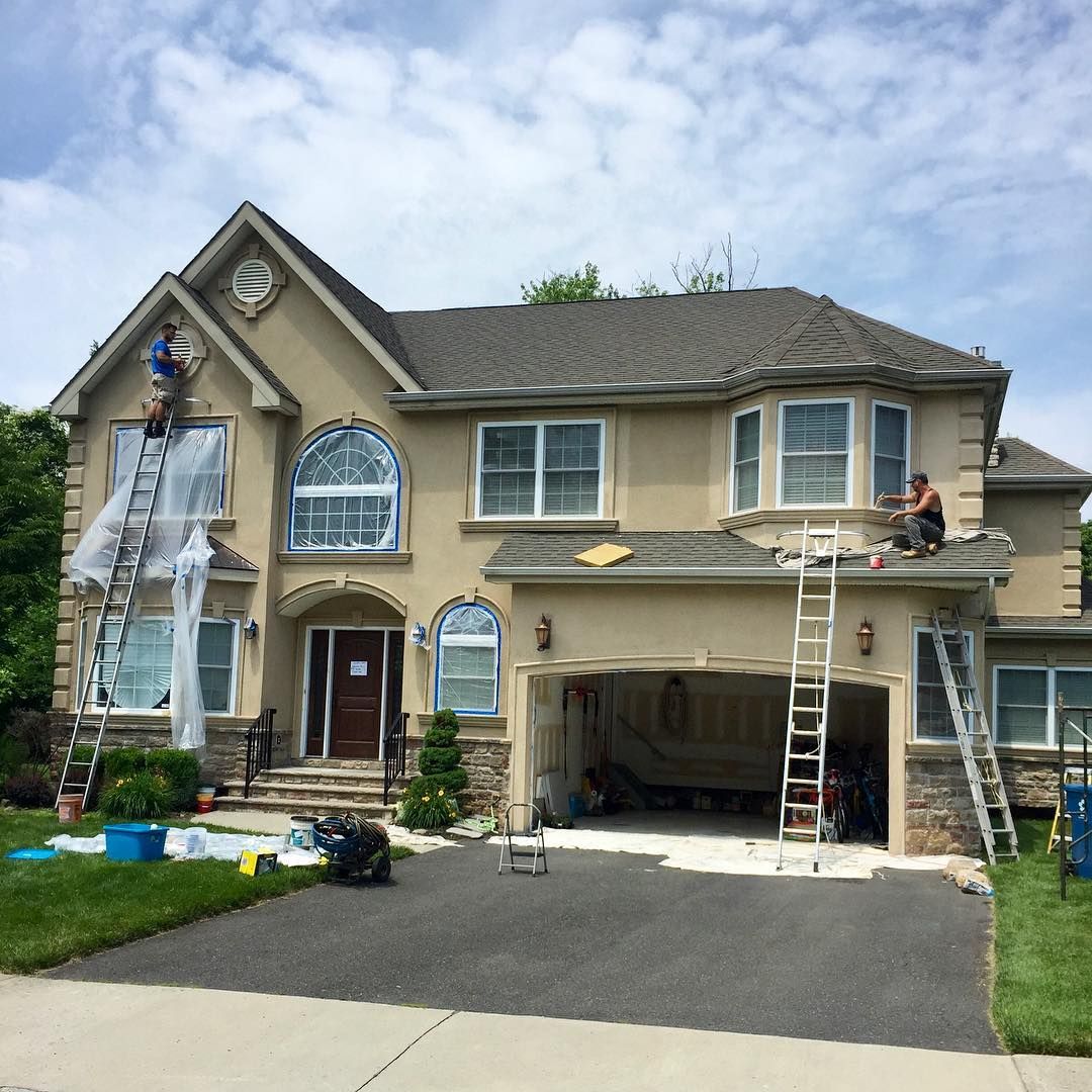 Exterior paint and trim, stucco colonial