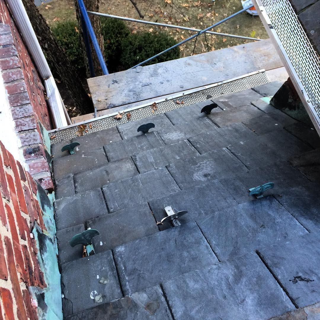 Slate roof and copper flashing repair