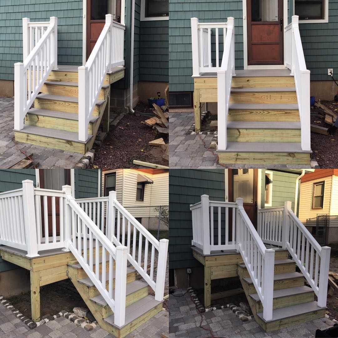 Composite steps with white railings